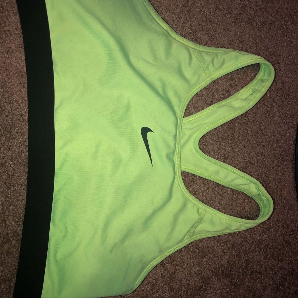 Green/yellow neon Nike sports bra. Size L